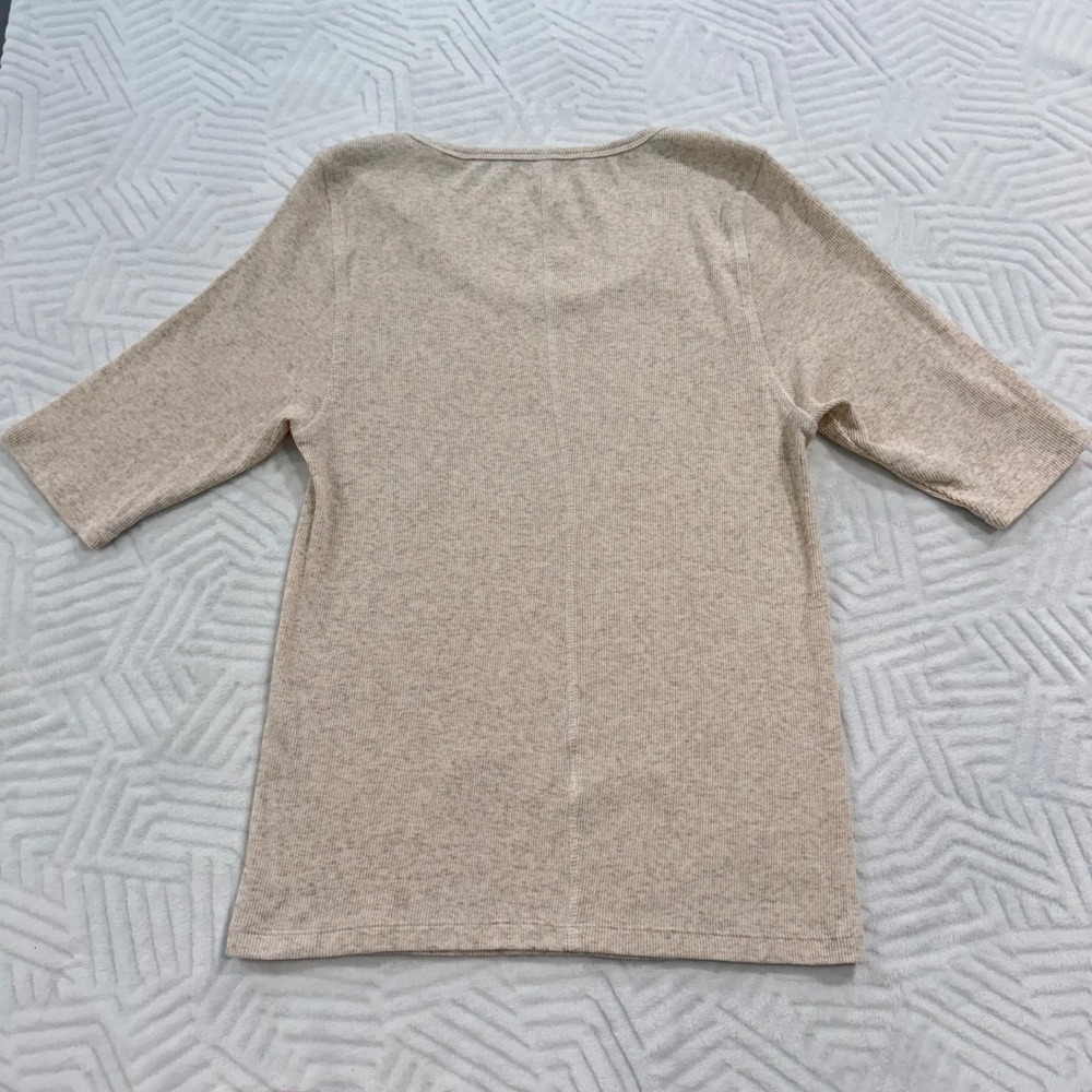 Quince Women's Organic Cotton Micro-Rib Elbow Sleeve Tee Medium Heather Oatmeal - Picture 3 of 7